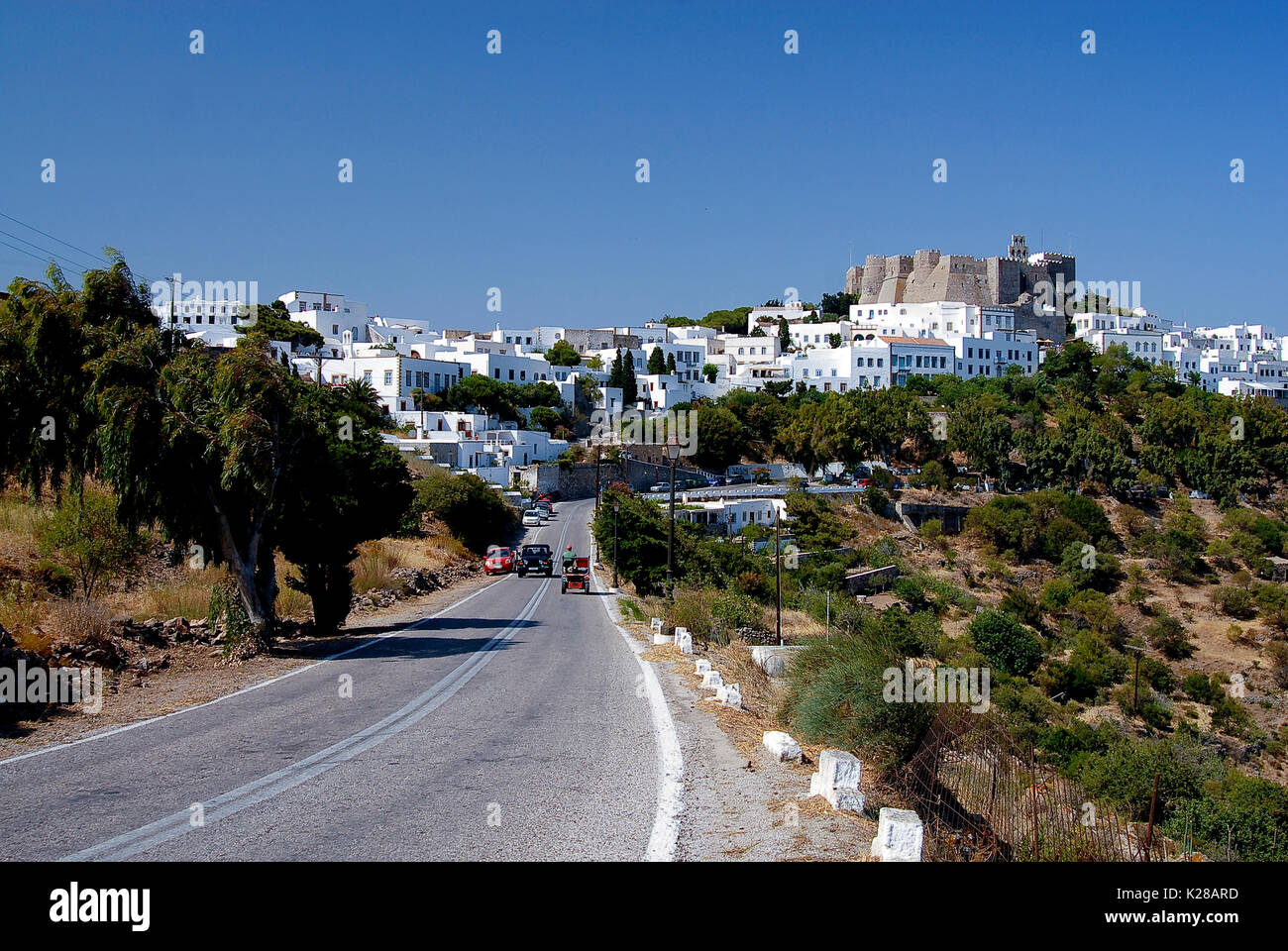 Monastero di Patmos di San Giovanni Teologo e villaggio di Chora Foto Stock