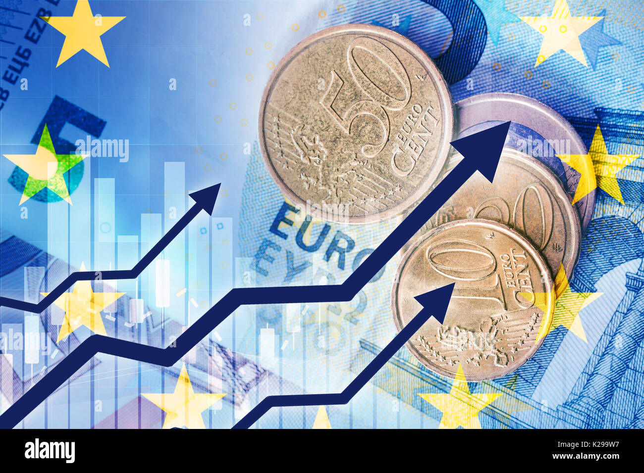La crescita della moneta in euro Foto Stock
