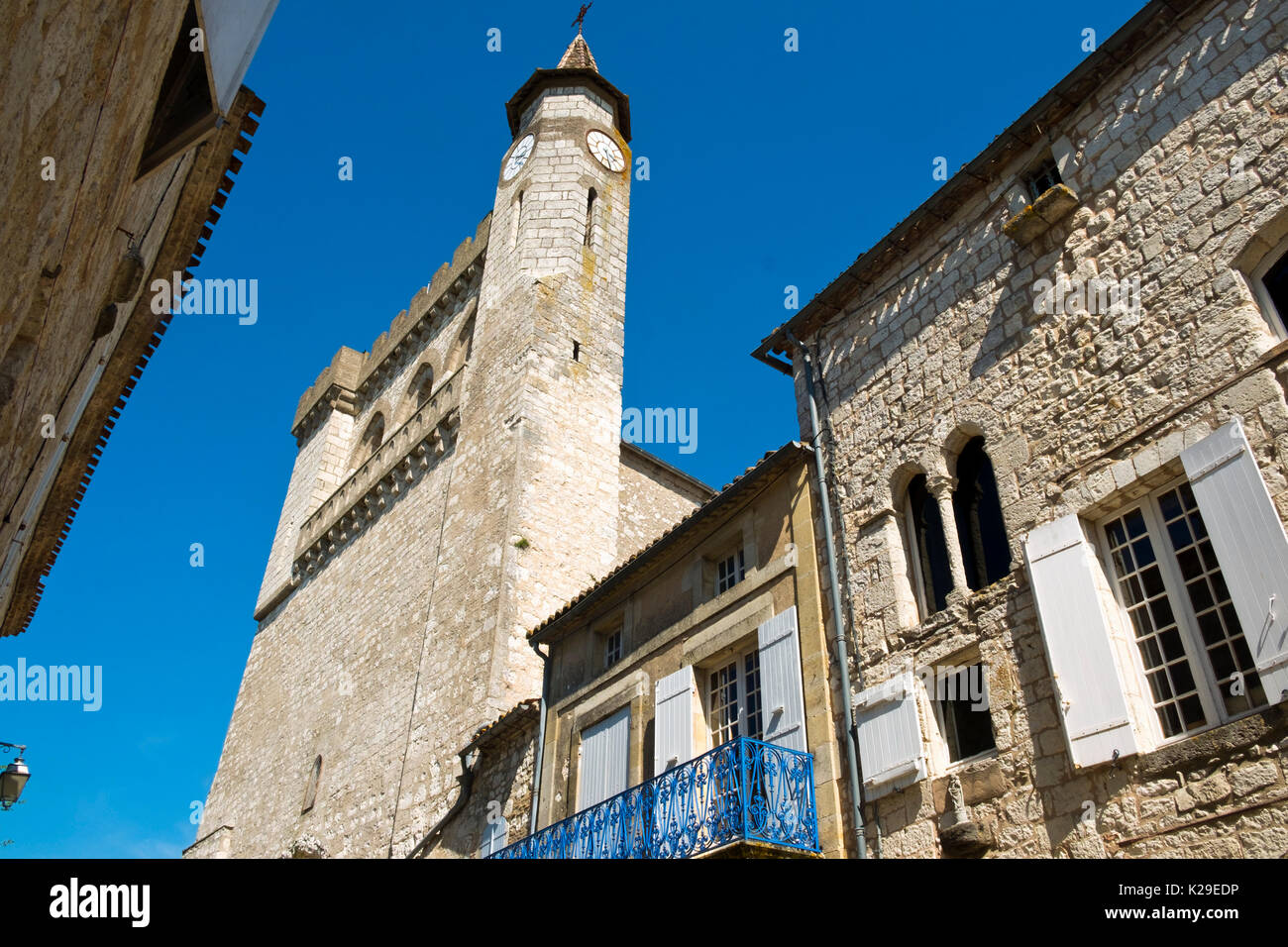 La chiesa del XIII secolo di Saint-André, Monflanquin Lot-et-Garonne, Francia. Foto Stock