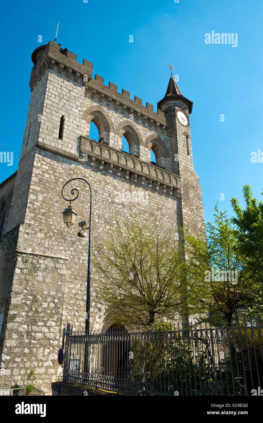 La chiesa del XIII secolo di Saint-André, Monflanquin Lot-et-Garonne, Francia. Foto Stock