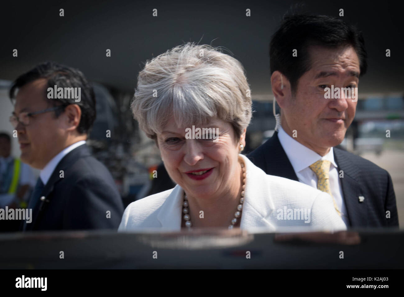 Il primo ministro Theresa Maggio arriva a Kyoto per una tre giorni di visita in Giappone dove lei si recherà a Tokyo per discutere il commercio e la sicurezza. Foto Stock