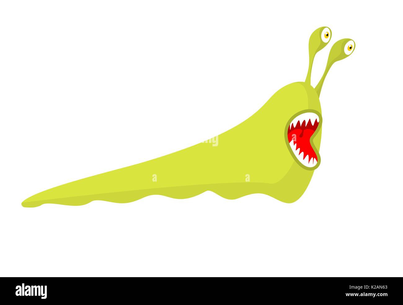 Slug isolato. Green Monster pesti di insetto. Worm parassita con denti Illustrazione Vettoriale