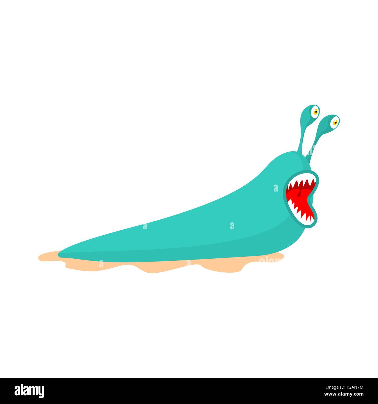 Slug isolato. Green Monster pesti di insetto. Worm parassita con denti Illustrazione Vettoriale