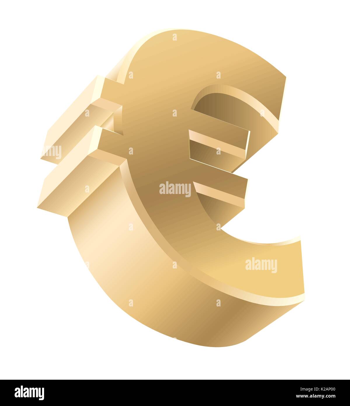 Shiny Golden valuta euro segno isolato su sfondo bianco. Illustrazione Vettoriale. Illustrazione Vettoriale