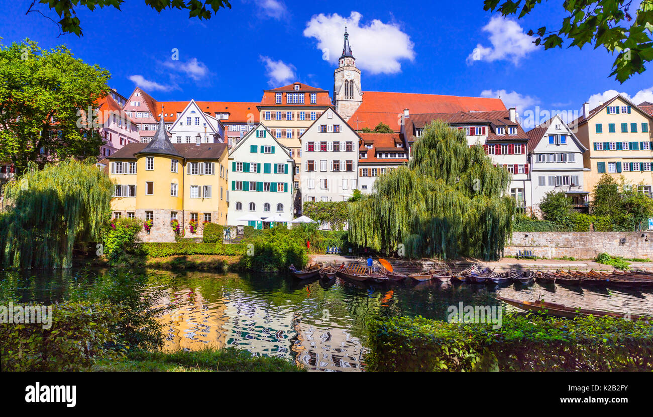 I posti più belli della Germania - colorata cittadina floreale Tubinga Foto Stock