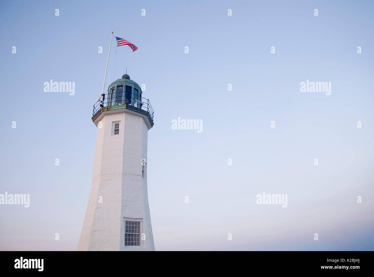 Basso angolo vista del faro Scituate Foto Stock