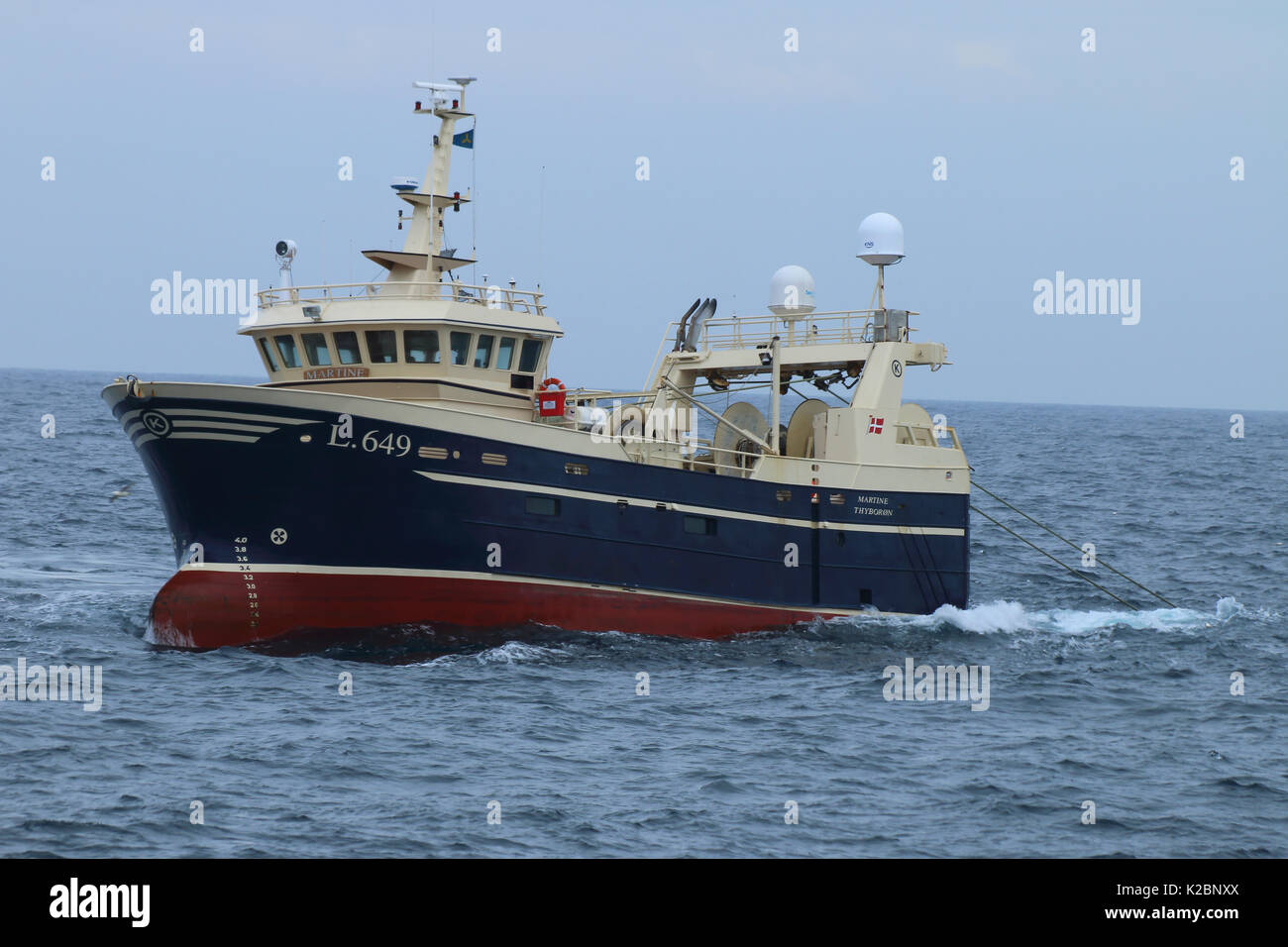 Fly danese a circuizione Peschereccio 'Martine' lavorando sul Mare del Nord, Agosto 2015. Foto Stock
