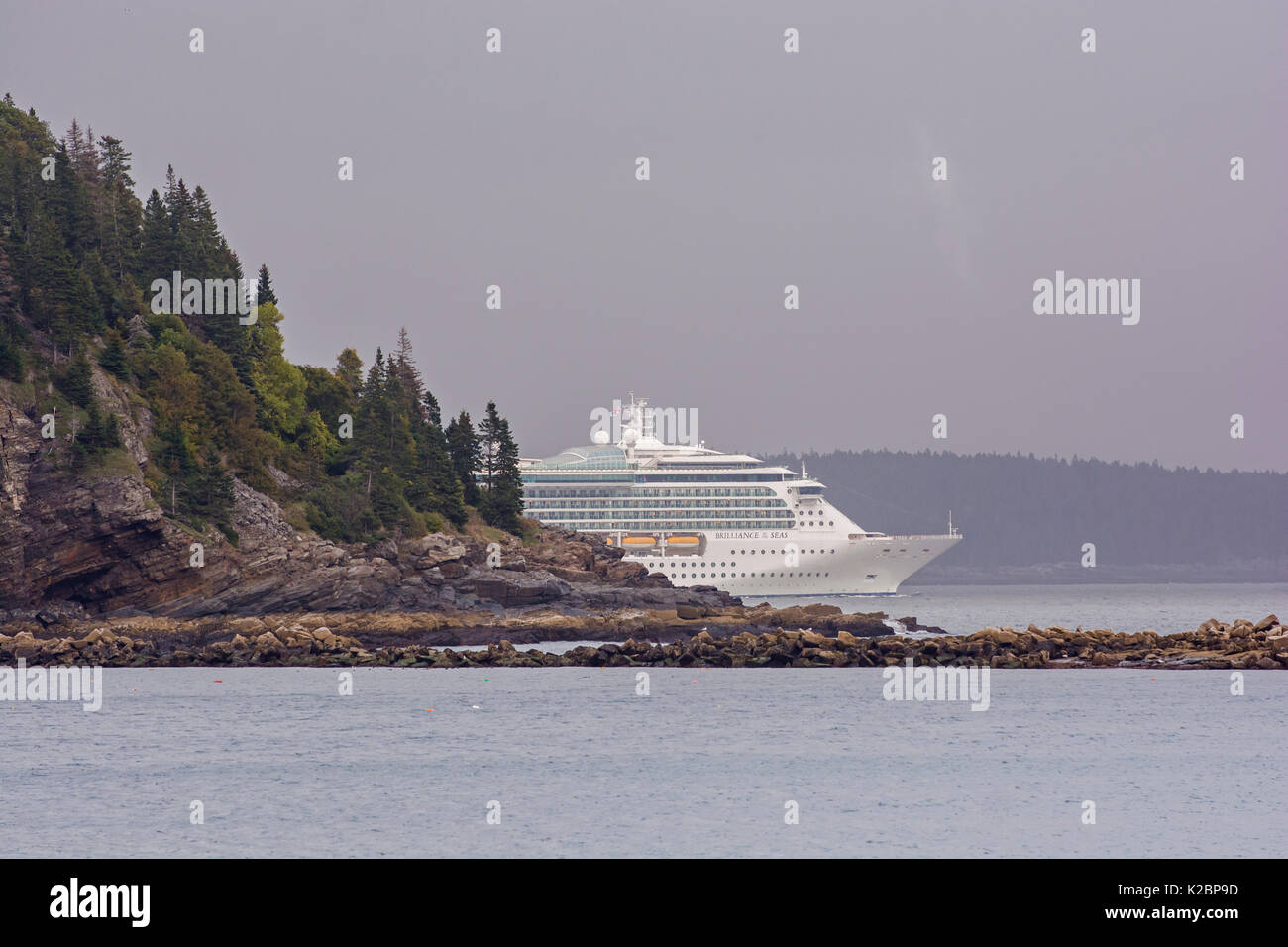 La nave di crociera 'genialità dei mari' in Bar Harbor, Parco Nazionale di Acadia, Maine, Stati Uniti d'America. Settembre 2015. Foto Stock