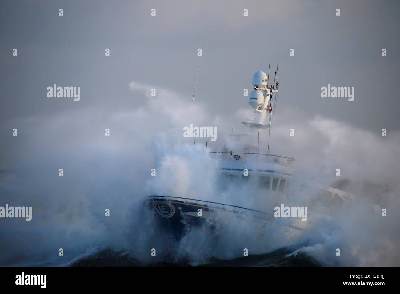 Peschereccio 'Harvester' punzonatura attraverso Heavy Weather sul Mare del Nord, Dec 2014. Proprietà rilasciato. Tutti i non-usi editoriali deve essere eliminato singolarmente. Foto Stock