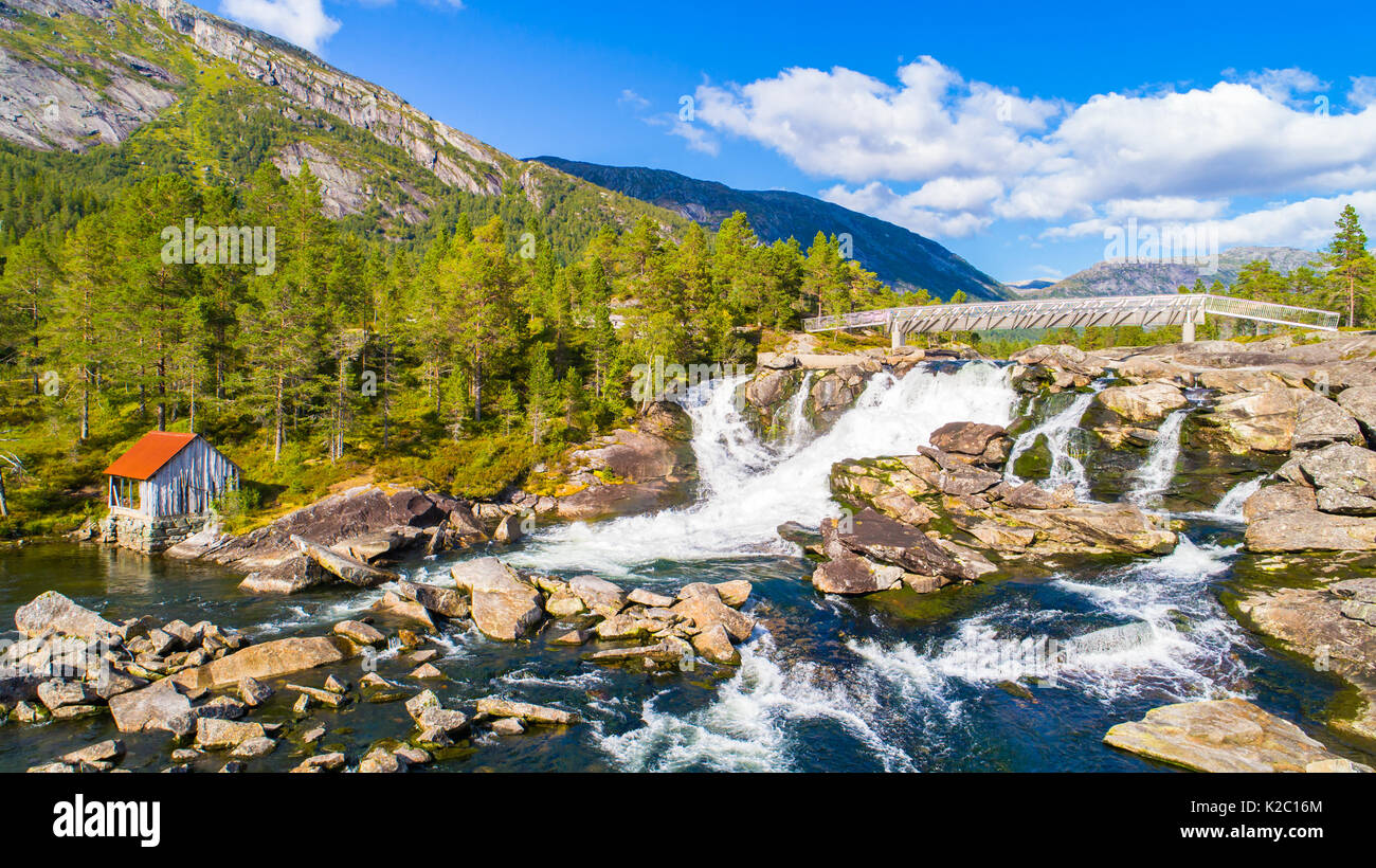 Likhole cascata. Gaularfjellet, Norvegia. Foto Stock