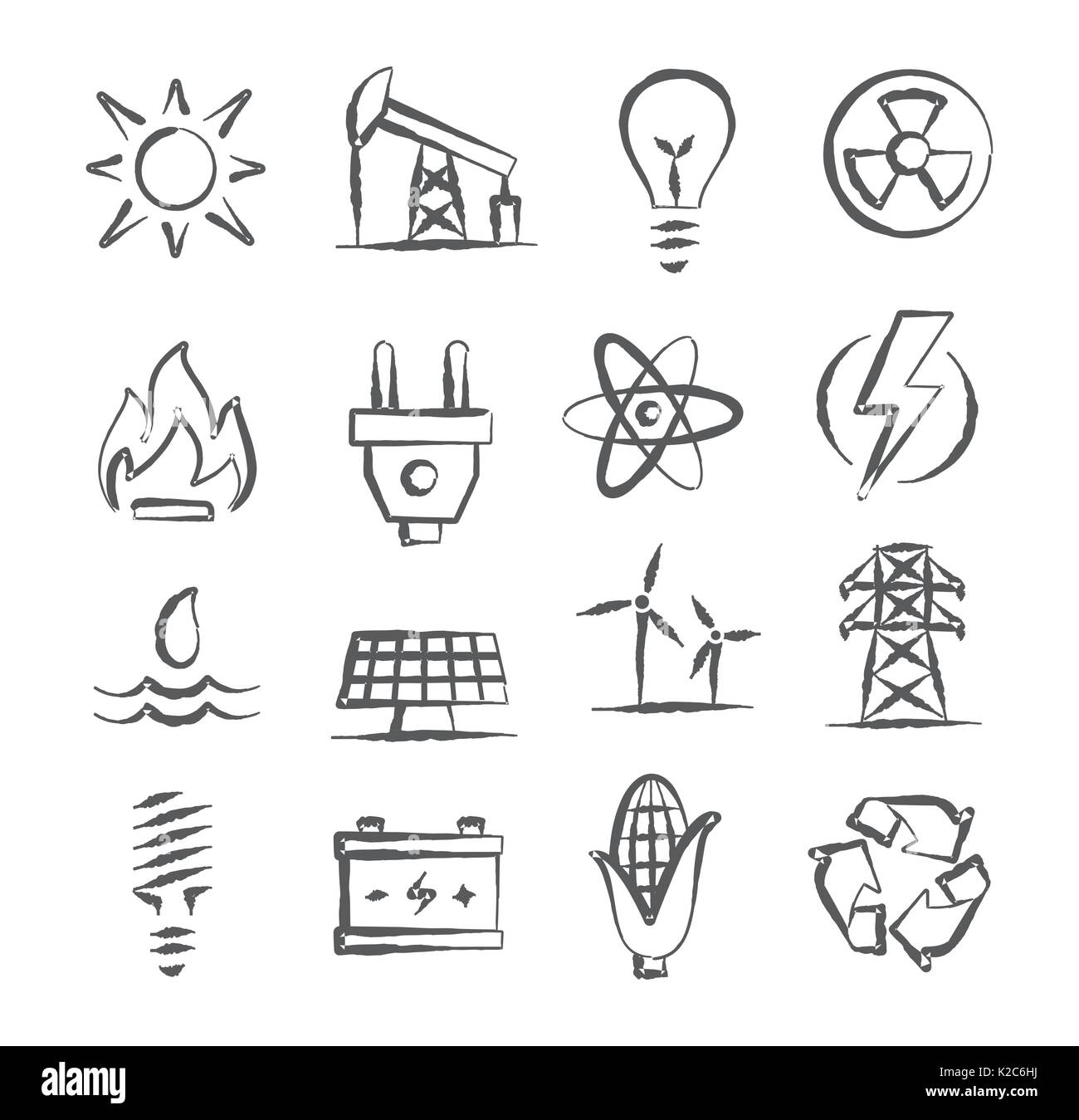 L'energia doodle icone Illustrazione Vettoriale