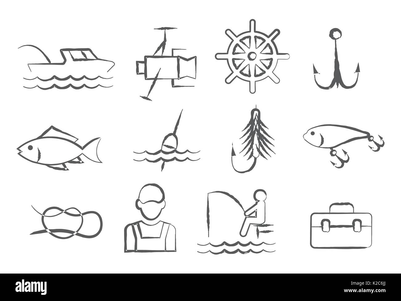 La pesca Doodle icone Illustrazione Vettoriale