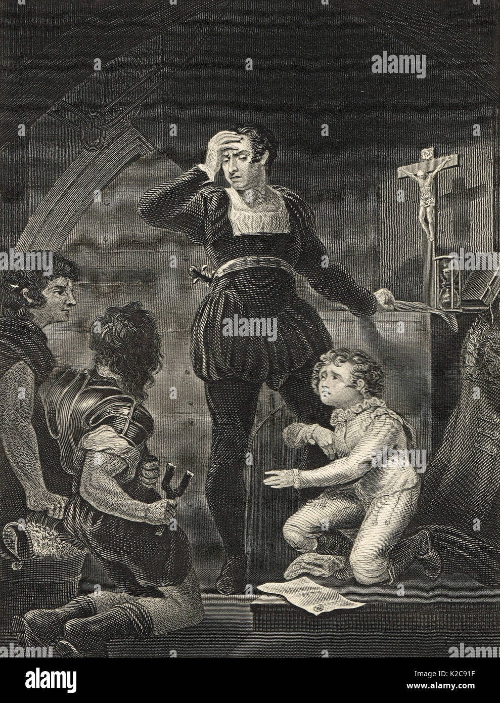 Il principe Arthur accattonaggio Hubert de Burgh per la protezione Foto Stock