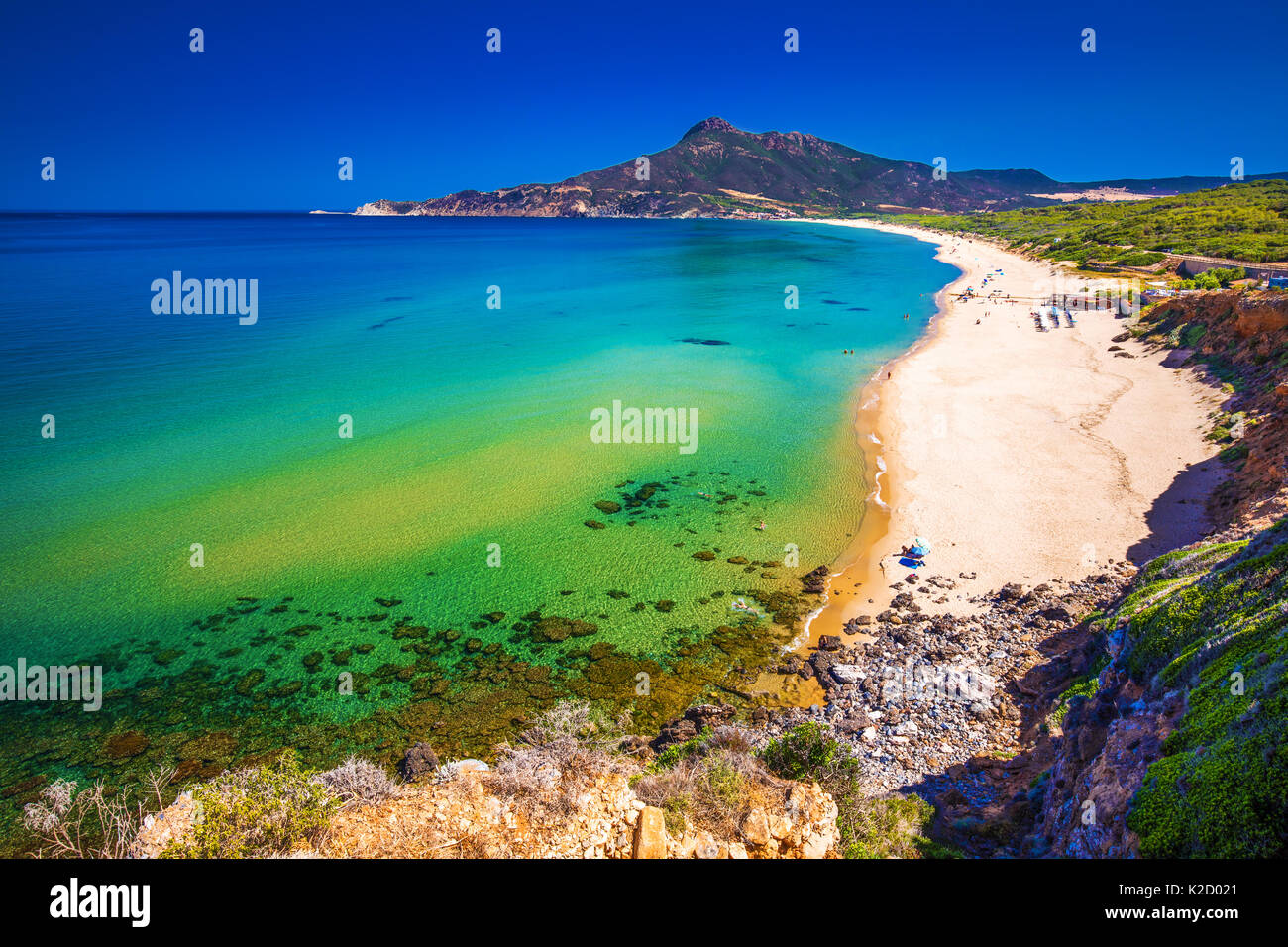 Spiaggia di San Nicolò e Spiaggia di Portixeddu spiaggia di San Nicolo città Costa Verde, Sardegna, Italia. La Sardegna è un'isola nel mar Mediterraneo S Foto Stock