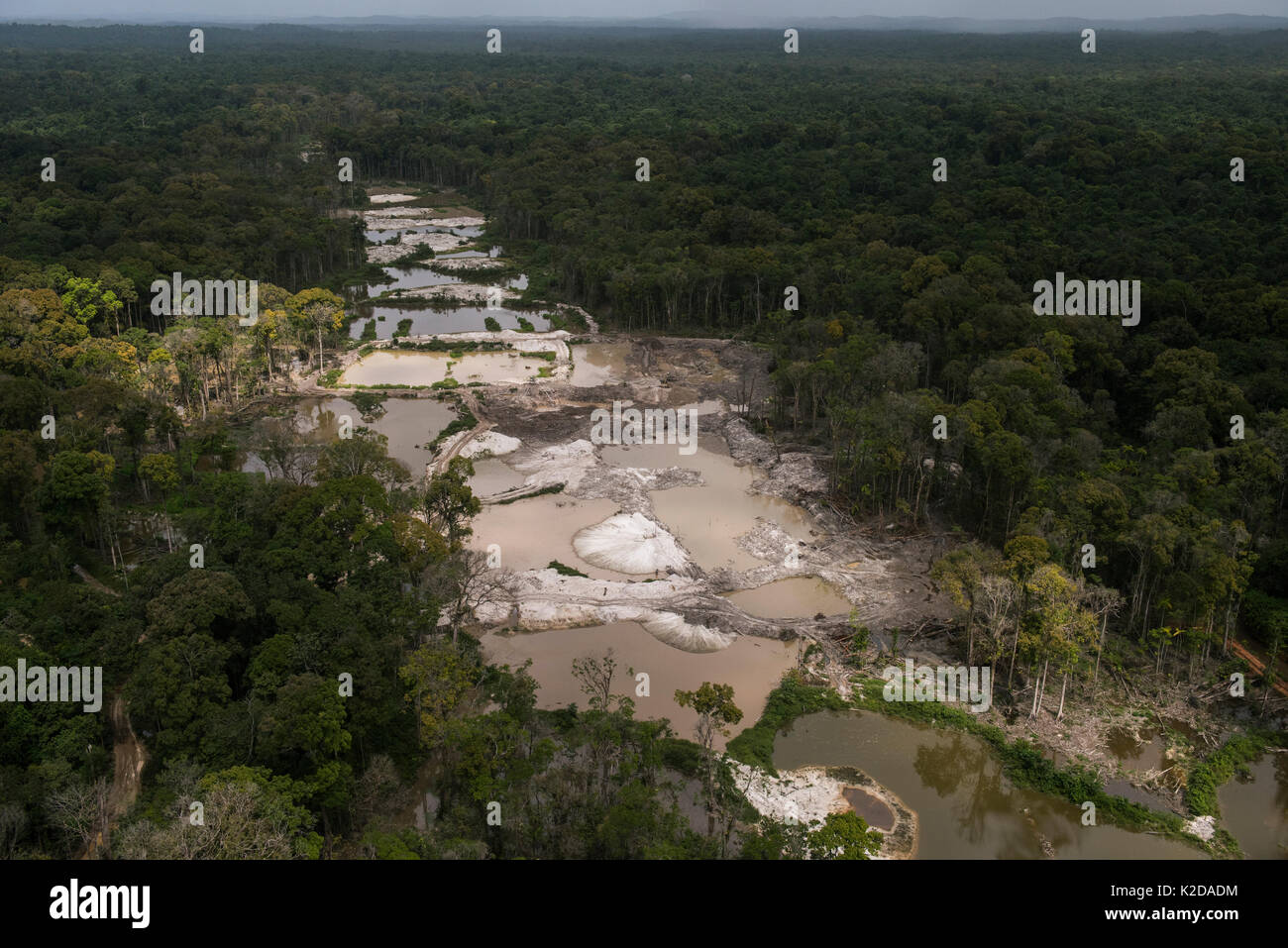 Vista aerea di miniere d'oro in Arimu, Guyana, Sud America Foto Stock