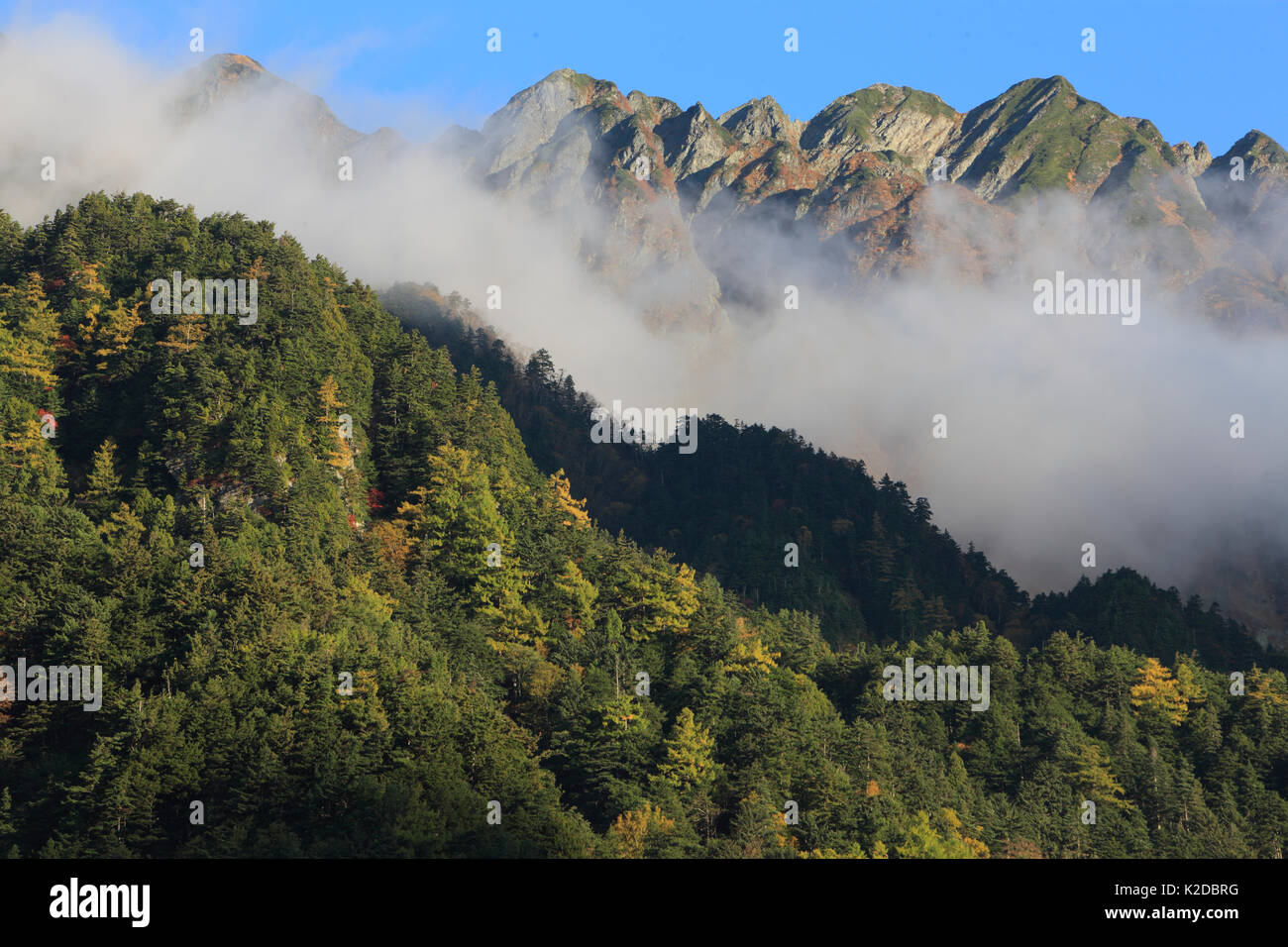 Vertice Dake-Sawa, Valle di Kamikochi, Honshu, Giappone, ottobre 2008. Foto Stock