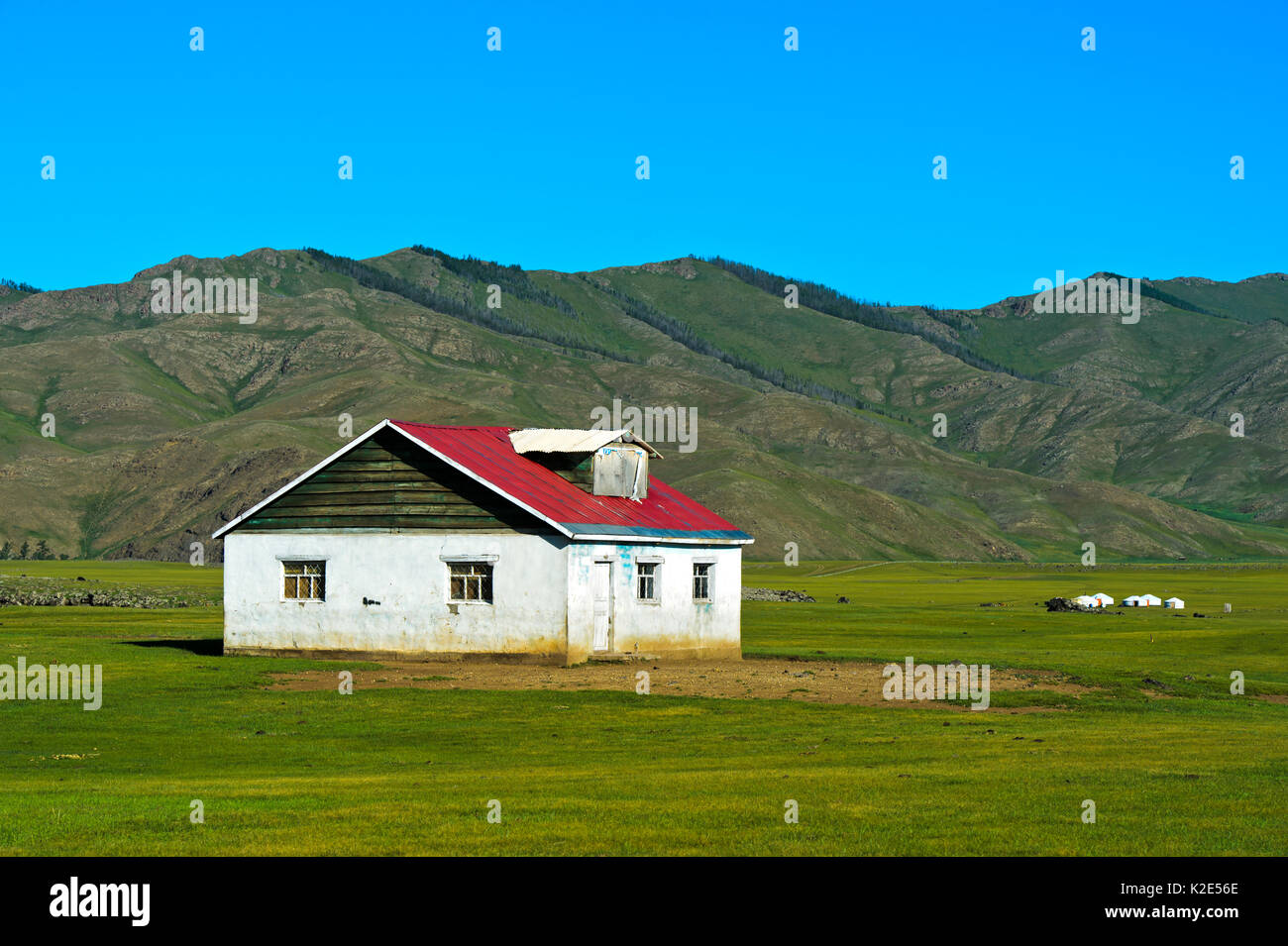 Casa isolata nella valle Orchon, Kharkhorin, Övörkhangai Aimag, Mongolia Foto Stock