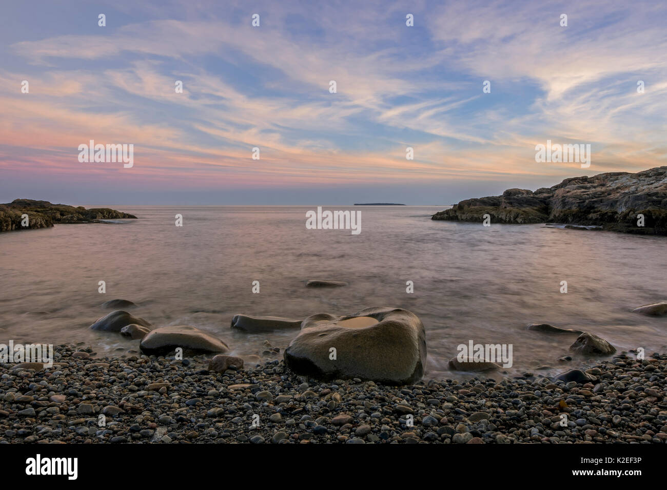 I cacciatori di piccola spiaggia al tramonto, Parco Nazionale di Acadia, Maine, Stati Uniti d'America. Foto Stock