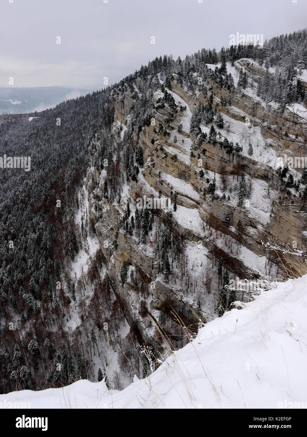 Neve paesaggio invernale in montagna, Chasseral, Giura, Svizzera Novembre Foto Stock