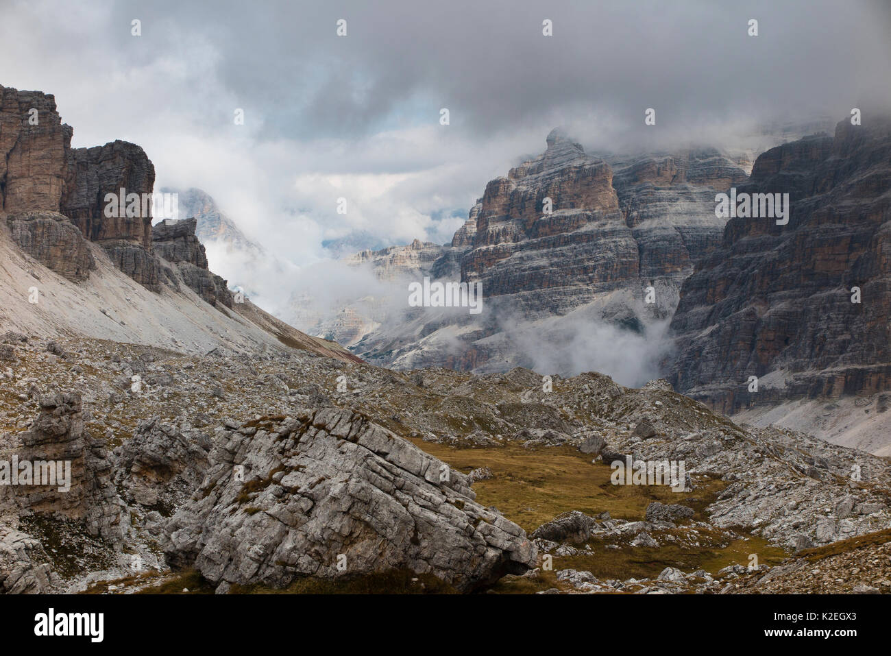 Forca Travenanzes, Zima de Fouzargo, montagne dolomitiche, Provincia di Belluno, Veneto, Italia, settembre 2015. Foto Stock