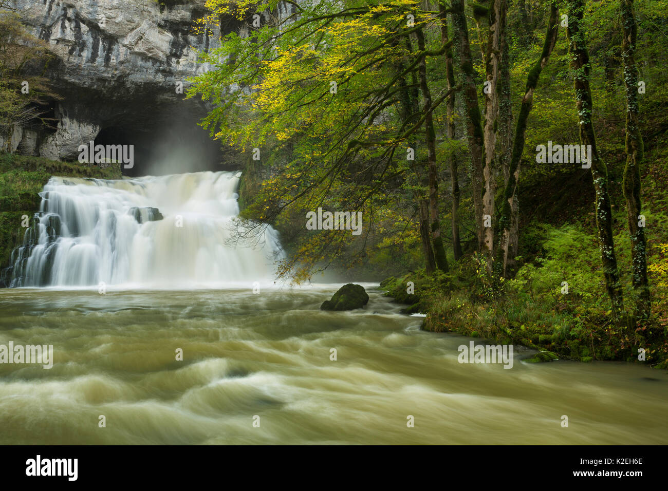 Source du Lison, Nans-sous-Sainte-Anne, Massif du Jura, Doubs, Franche-Comte, Francia, ottobre 2014. Foto Stock