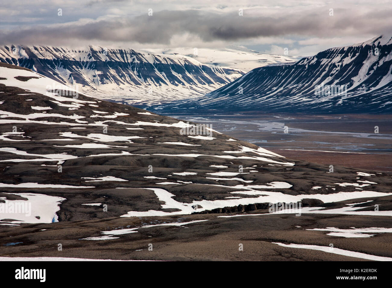 Sassendalen Valley, Svalbard, Norvegia, Giugno. Foto Stock