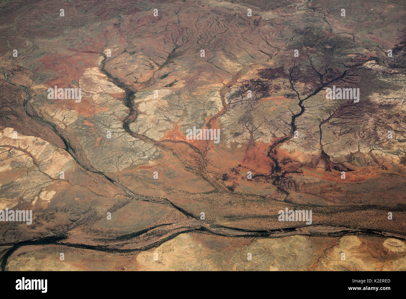 Vista dal piano di fiumi secchi, Nullagine, Western Australia, Novembre. Foto Stock