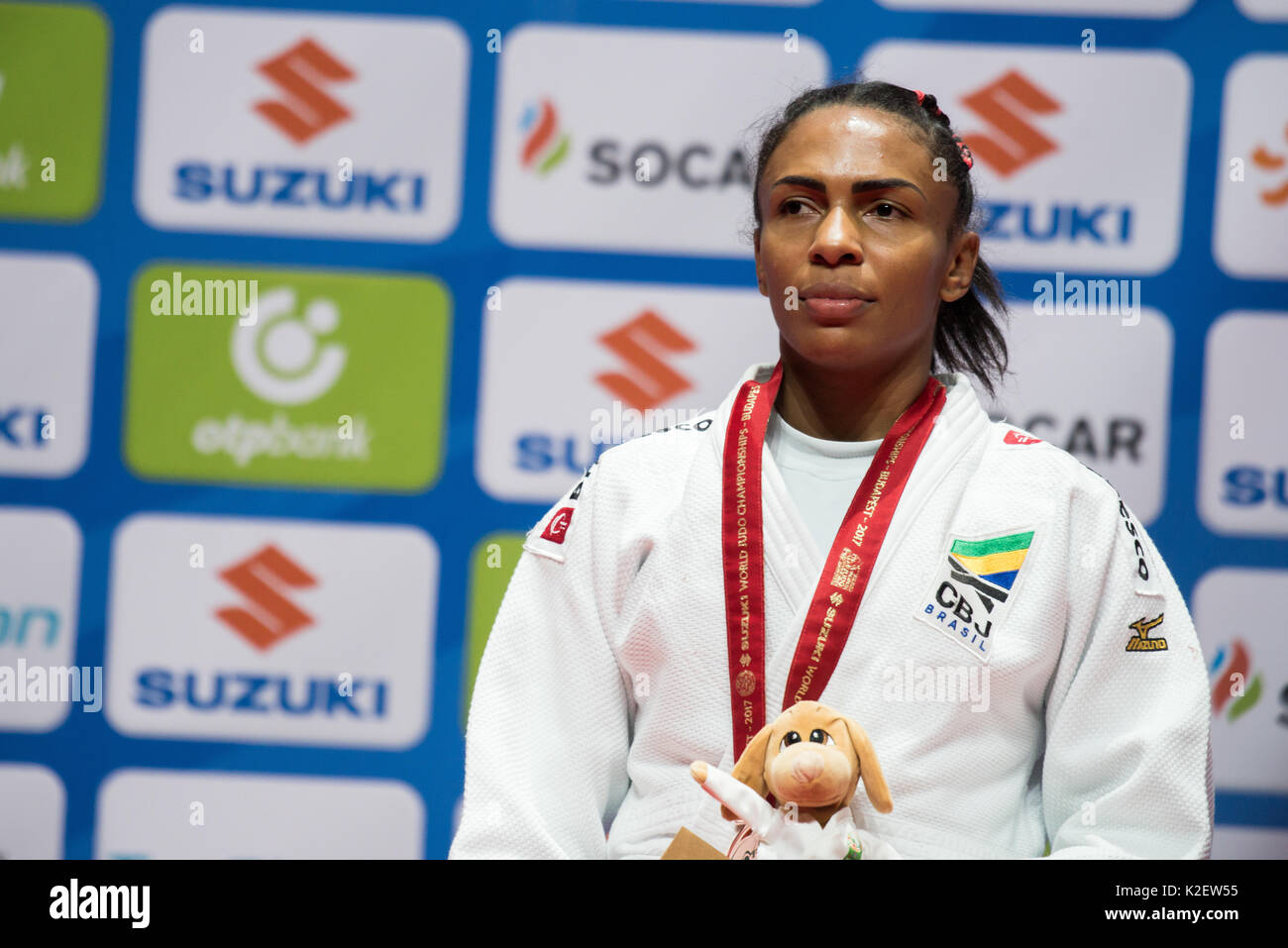 Budapest, Ungheria. Il 29 agosto, 2017. Miranda Erika del Brasile sul podio del Judo Campionato Mondiale Budapest 2017 il 28 agosto 2017 a Budapest, Ungheria. Credito: Rok Rakun/Pacific Press/Alamy Live News Foto Stock