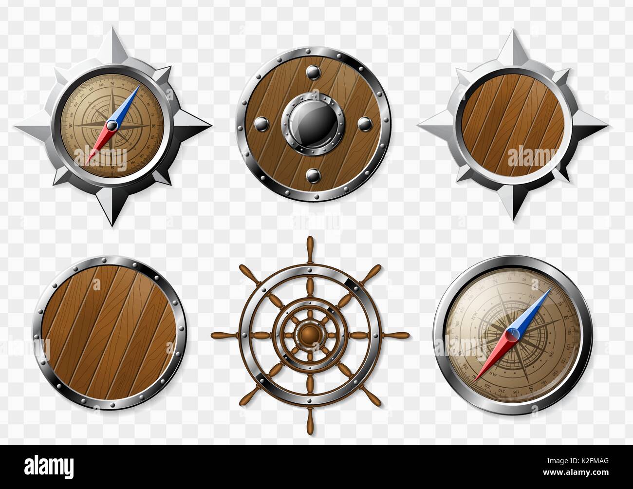 Insieme di acciaio e legno Elementi nautici Illustrazione Vettoriale