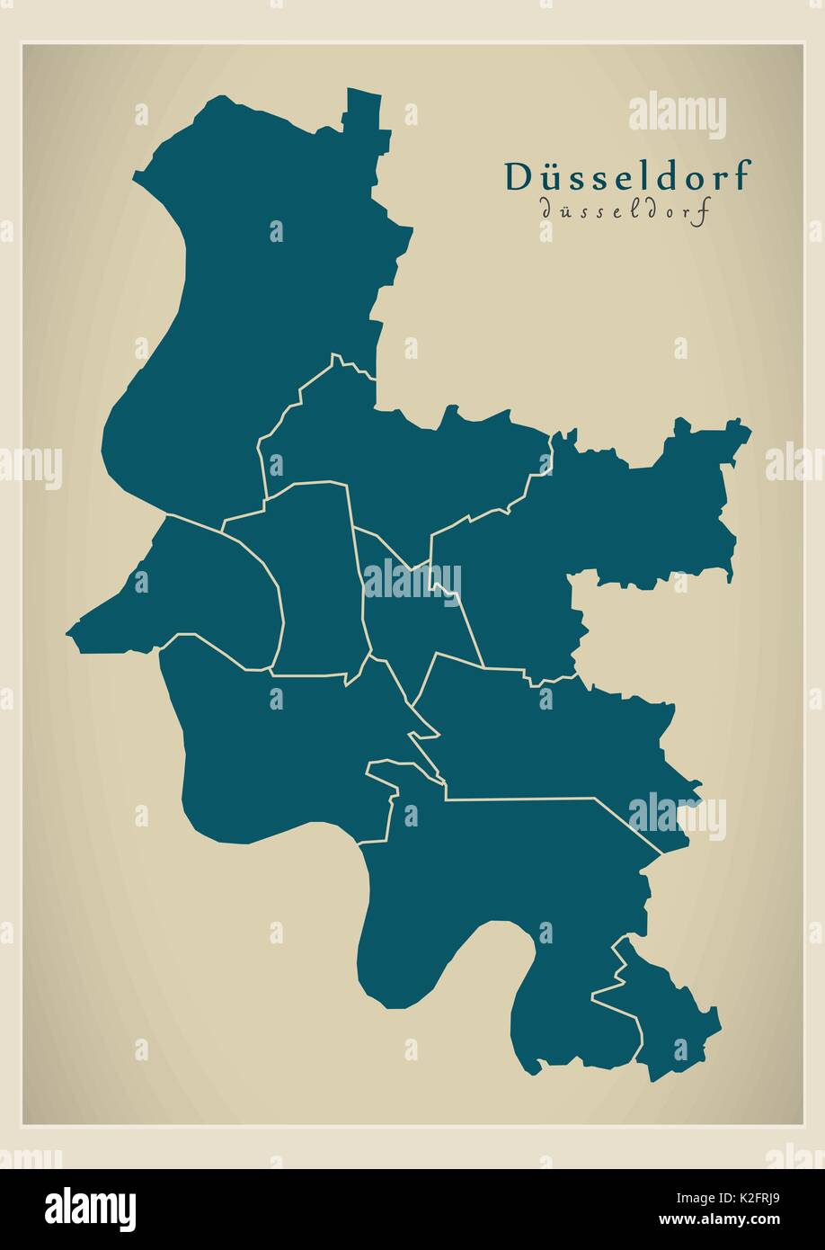 Città moderna mappa - Dusseldorf città della Germania con il distretto DE Illustrazione Vettoriale