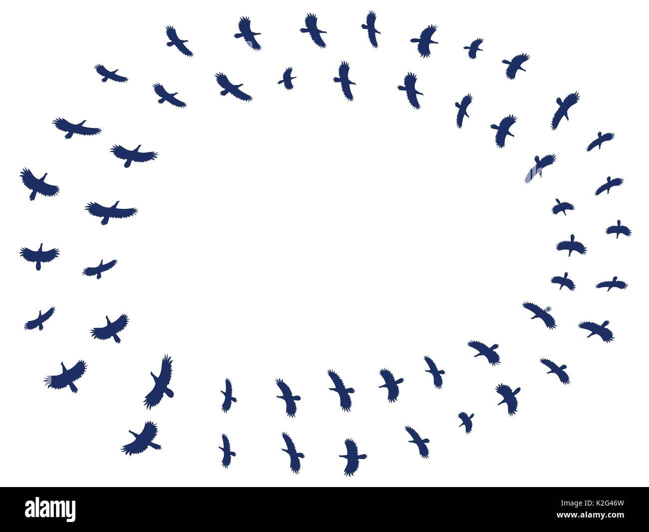 Stormo di uccelli. Sagome di uccelli su uno sfondo bianco. Illustrazione Vettoriale Illustrazione Vettoriale