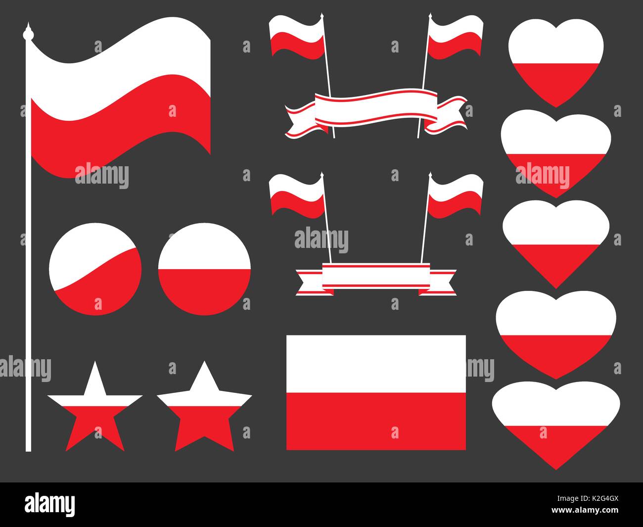 Bandiera della Polonia set. Collezione di simboli, il flag nel cuore. Pulsante e stella. Illustrazione Vettoriale Illustrazione Vettoriale