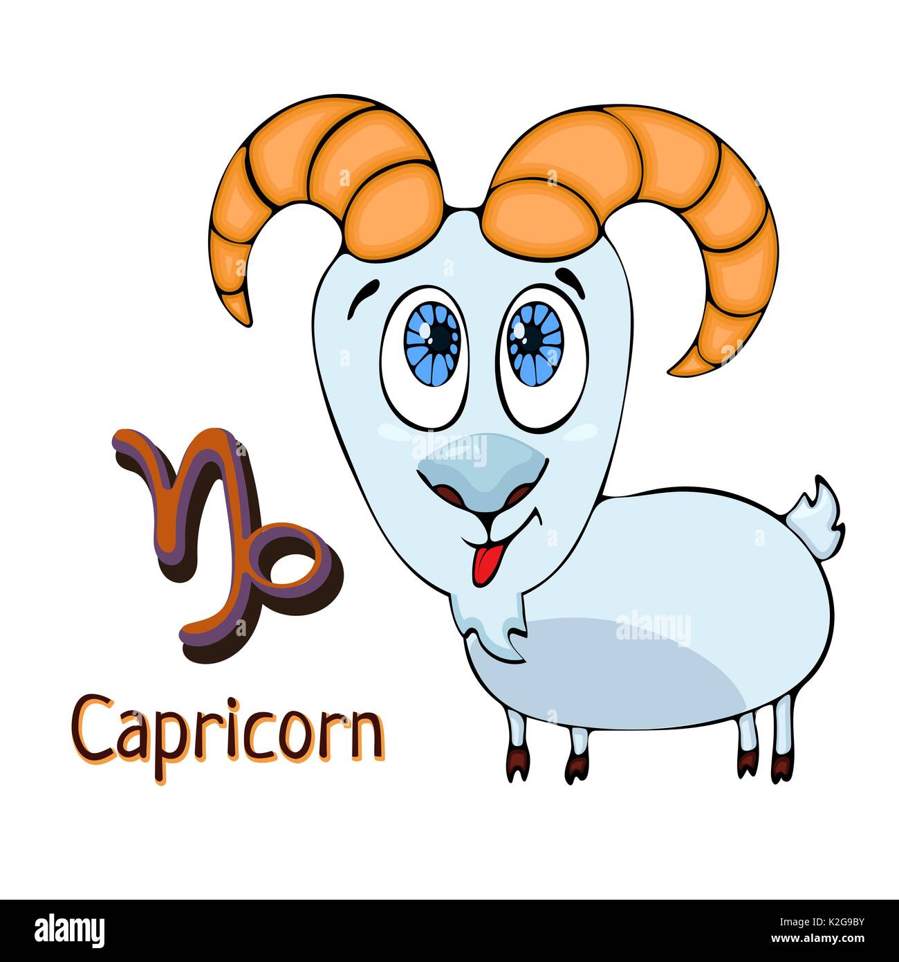 Segno zodiacale cartoon Capricorno, carattere astrologico. Dipinto funny capricorno con un simbolo isolato su sfondo bianco, il vettore del disegno a mano Illustrazione Vettoriale