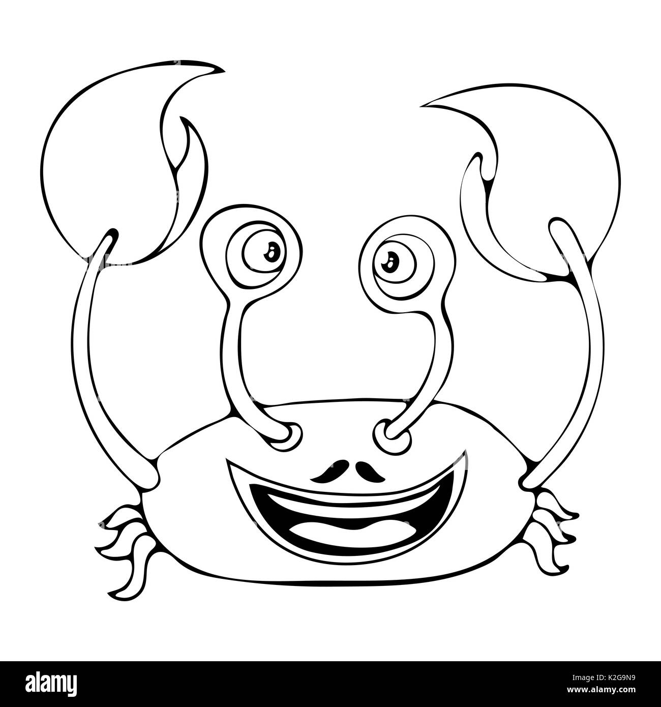Cartoon granchio divertenti per il libro da colorare isolati su sfondo bianco, vettore in bianco e nero del disegno a mano, illustrazione monocromatica Illustrazione Vettoriale