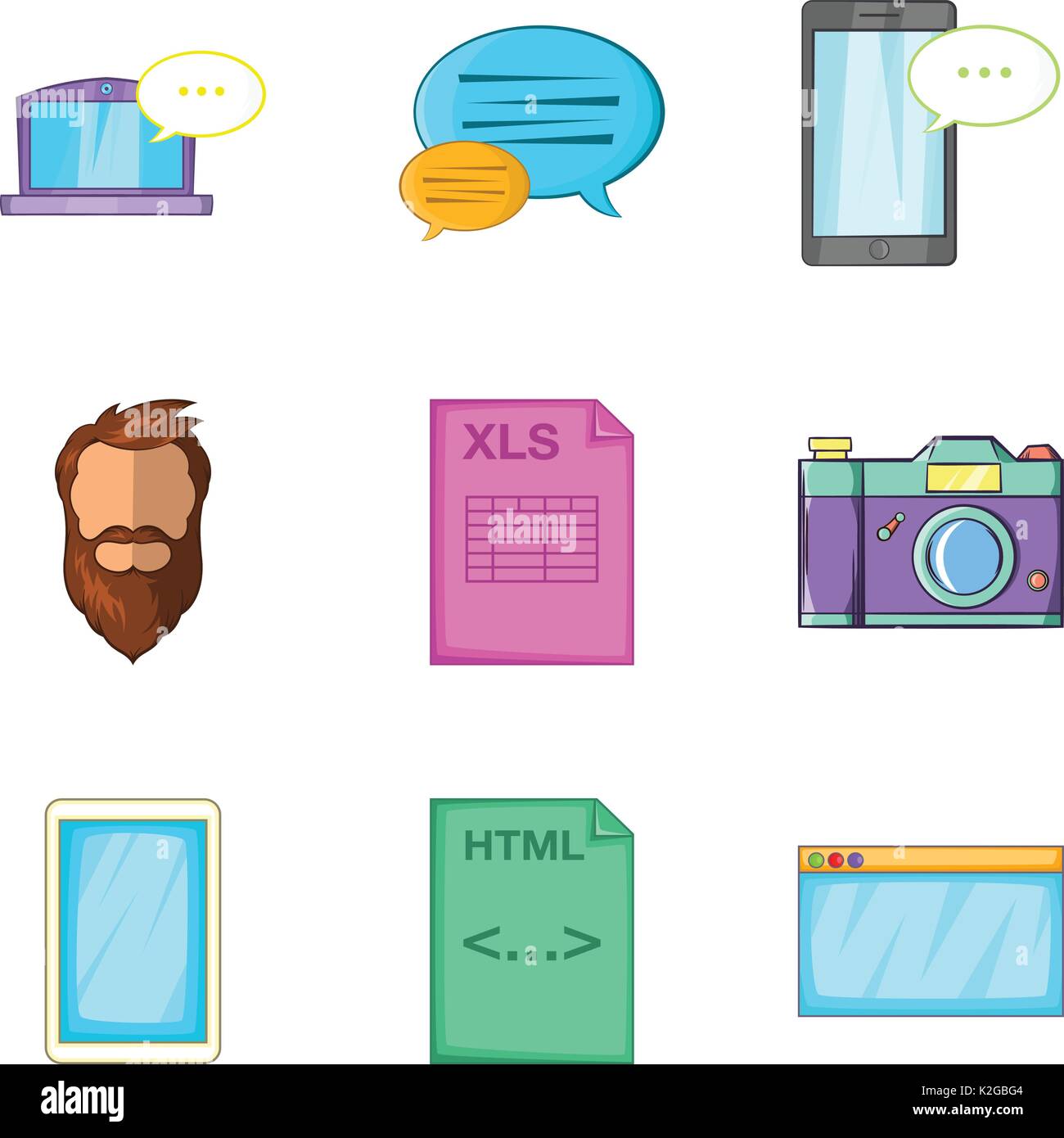 Screenshot di set di icone, stile cartoon Illustrazione Vettoriale