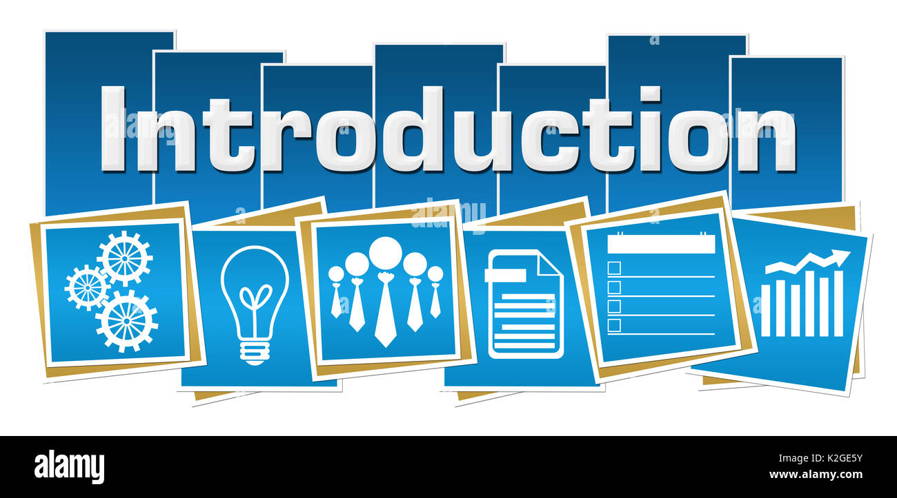 Introduzione i simboli di Affari Quadrati blu strisce Foto Stock