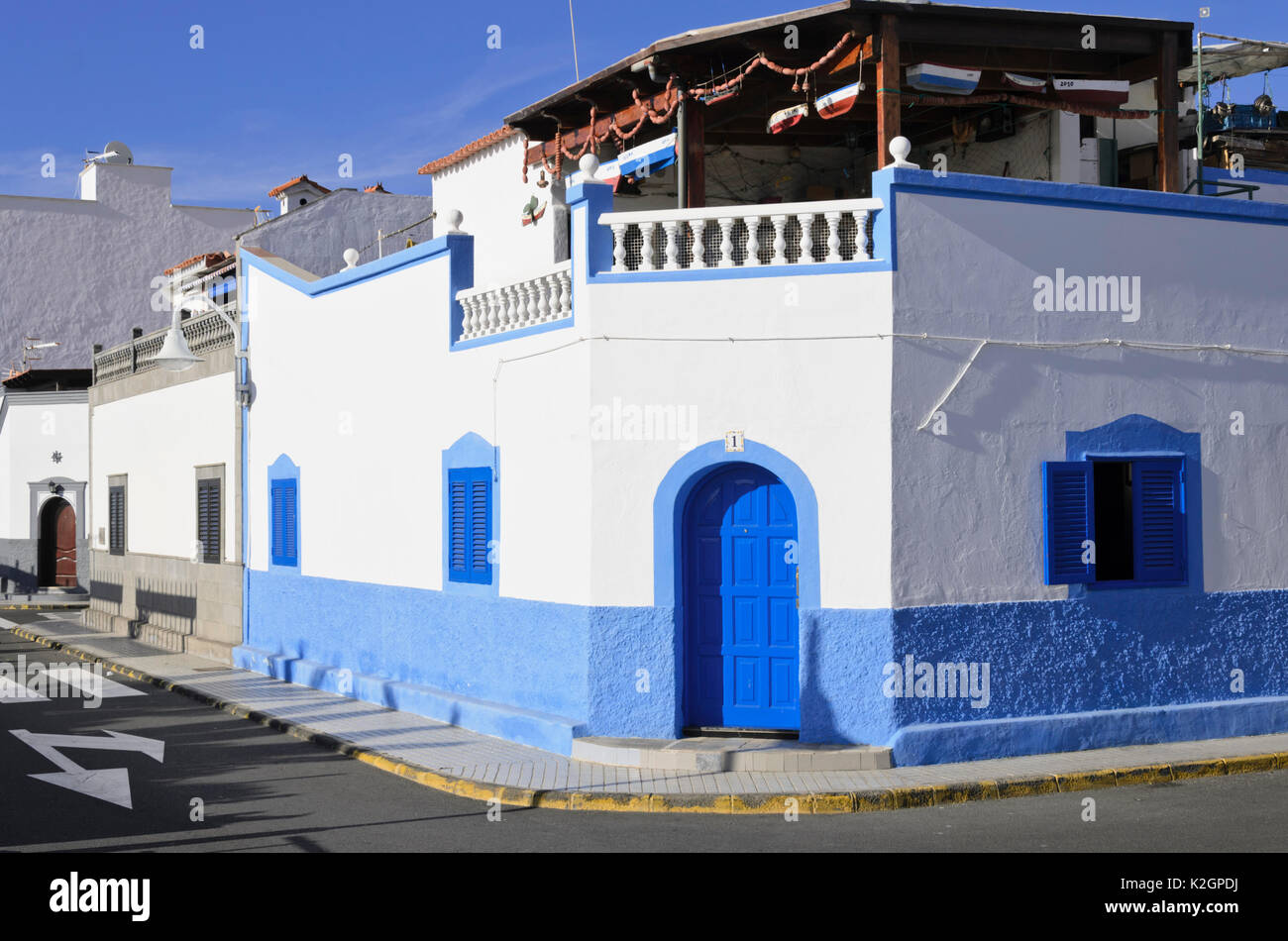 Casa con blue door, puerto de las Nieves, gran canaria, Spagna Foto Stock