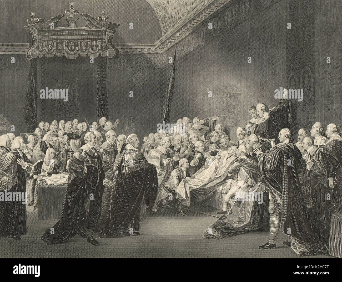 Il conte di Chatham, William Pitt il Vecchio, avendo un ruolo nella camera dei lord, 7 aprile 1778 Foto Stock