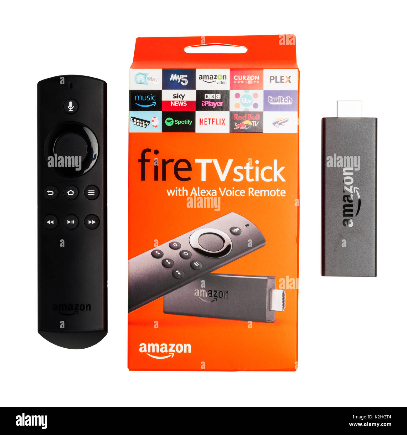 Un Amazon fire tv stick su sfondo bianco Foto Stock