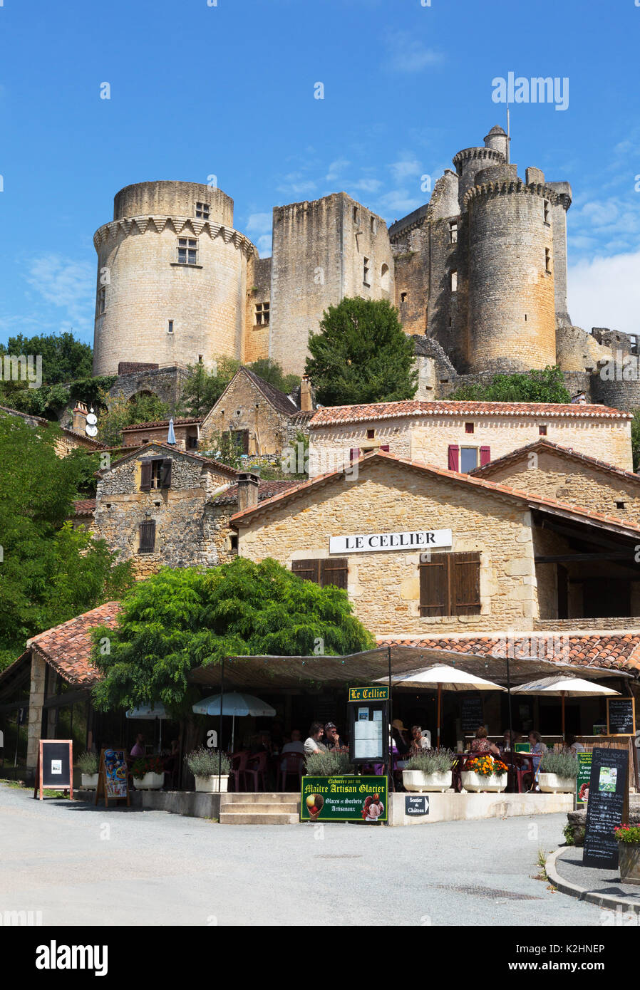 Chateau de Bonaguil, del XIII secolo il castello medievale di Lot-et-Garonne, Francia Europa Foto Stock