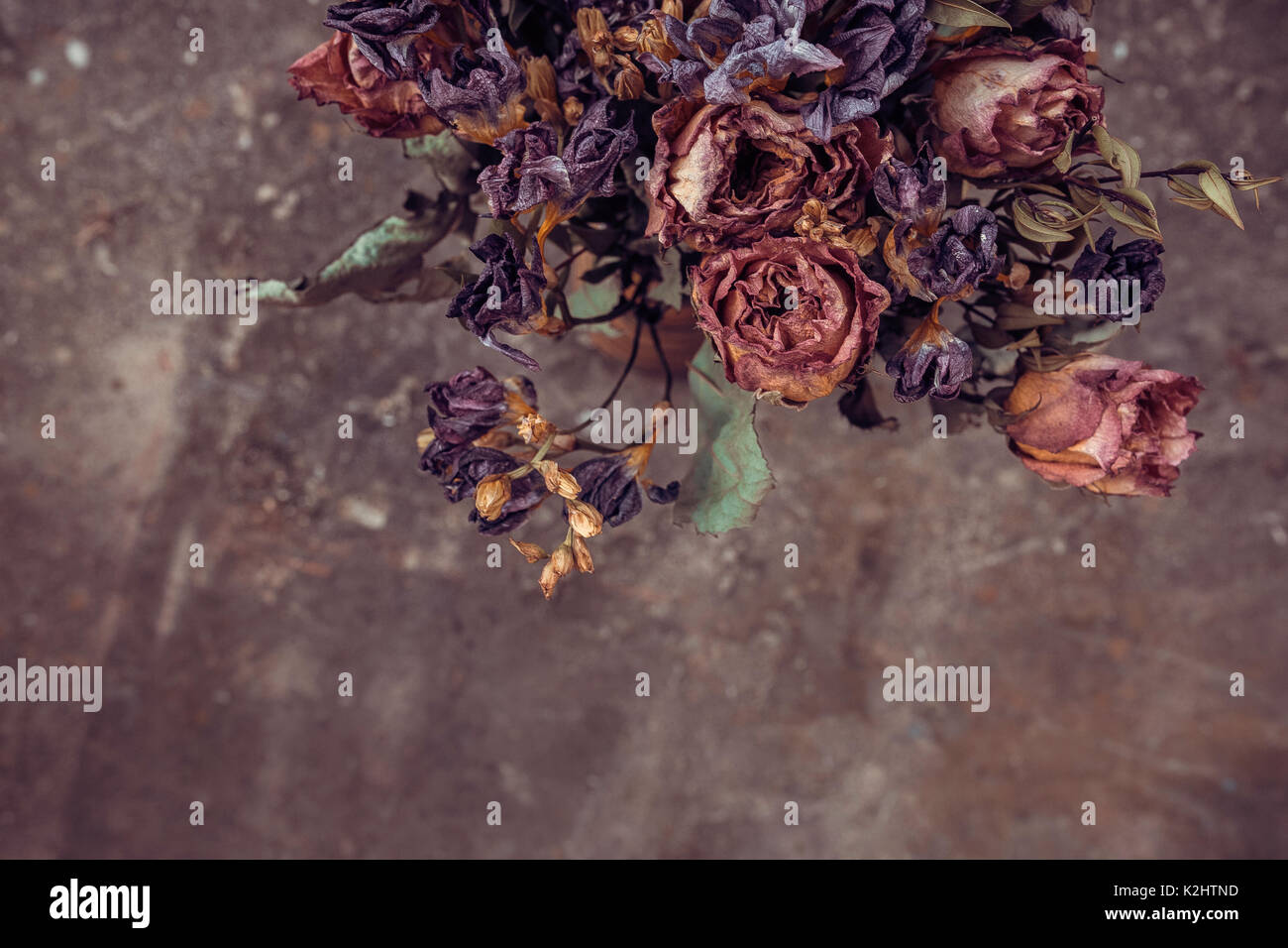 Un mazzo di fiori secchi su legno sfondo rustico Foto Stock