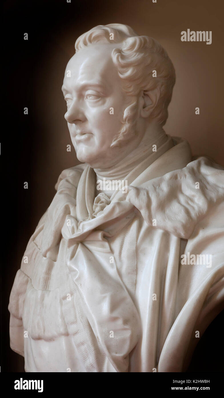 Busto in marmo del settimo Duca di Marlborough, John Winston Spencer-Churchill, Il Palazzo di Blenheim, Woodstock. Regno Unito Foto Stock