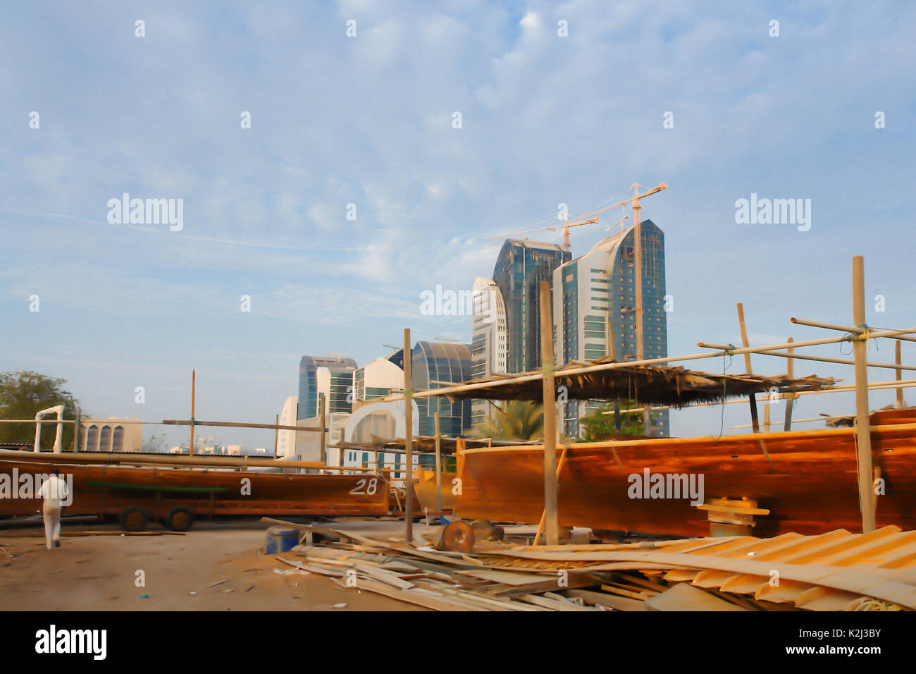 Barche in legno, maestri d'ascia, Abu Dhabi Foto Stock