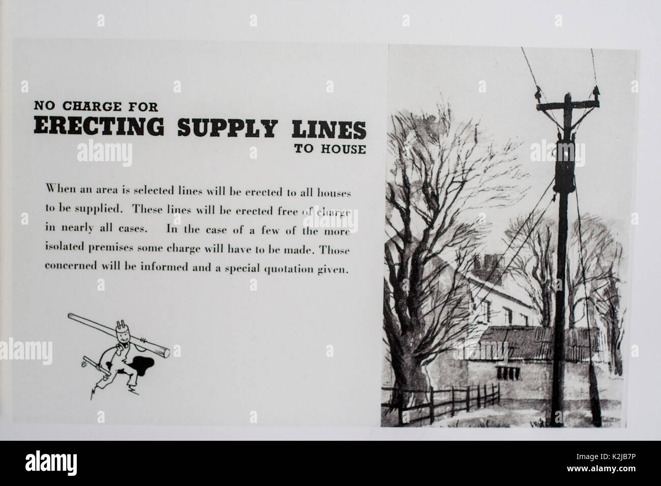 In vecchio stile di fornitura di energia elettrica, avviso pubblicitario volantini, 1930 Irlanda Foto Stock