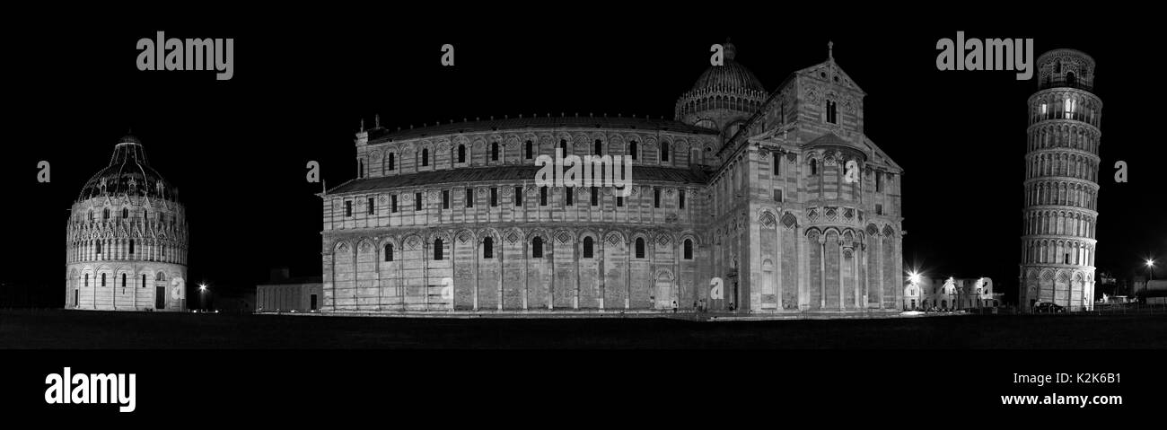 Vista panoramica di Piazza dei Miracoli a Pisa, Toscana, Italia. Foto Stock