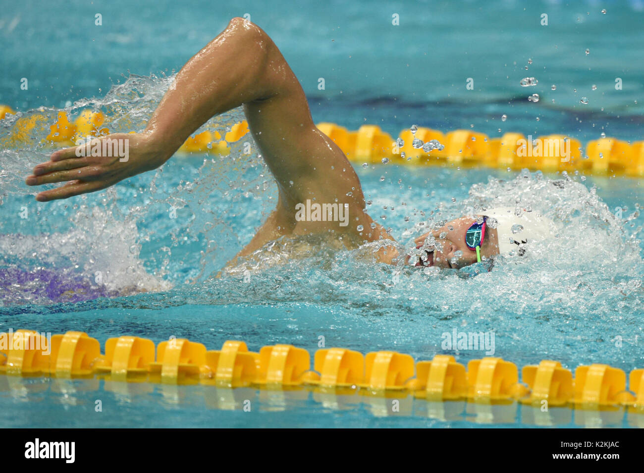 (170901) -- TIANJIN, 1 settembre 2017 (Xinhua) -- Sun Yang della provincia del Zhejiang compete durante gli uomini 200m stile libero Nuoto calore a Cinese xiii Giochi Nazionali nel nord della Cina di Tianjin comune, 1 settembre 2017. Sun Yang avanzate per la semi-finale. (Xinhua/Ju Huanzong) Foto Stock