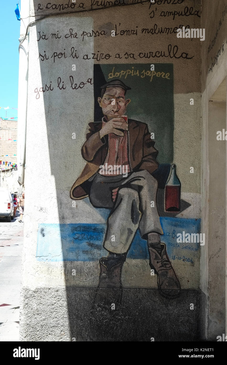 Street Art murales in Orgosolo, Sardegna, Italia Foto Stock