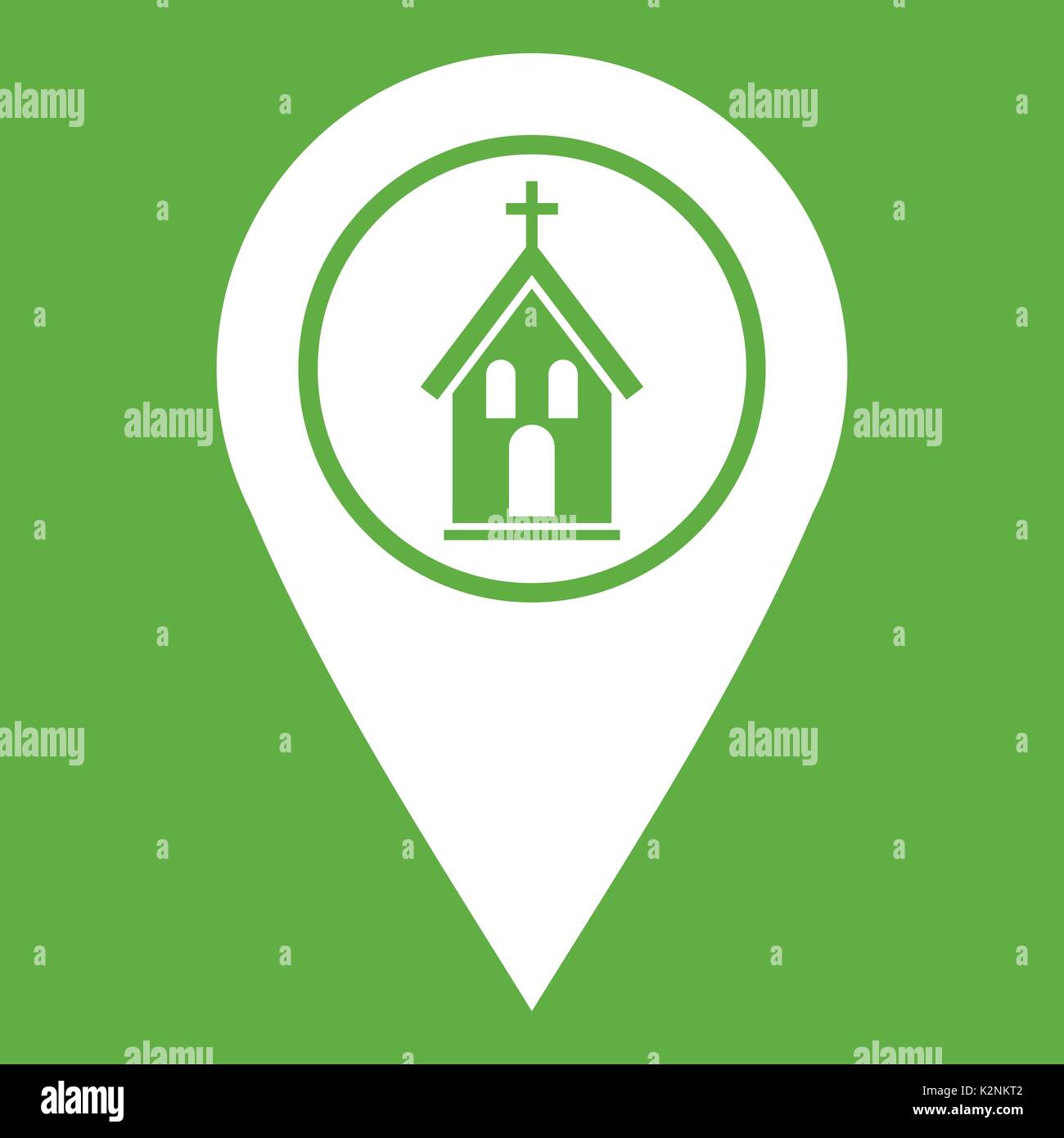 Puntatore Mappa con chiesa Icon green Illustrazione Vettoriale