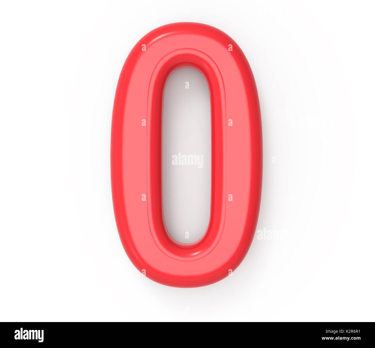 Numero rosso 0, 3D rendering in plastica rosso numero di tessitura con telaio isolato su sfondo bianco Foto Stock