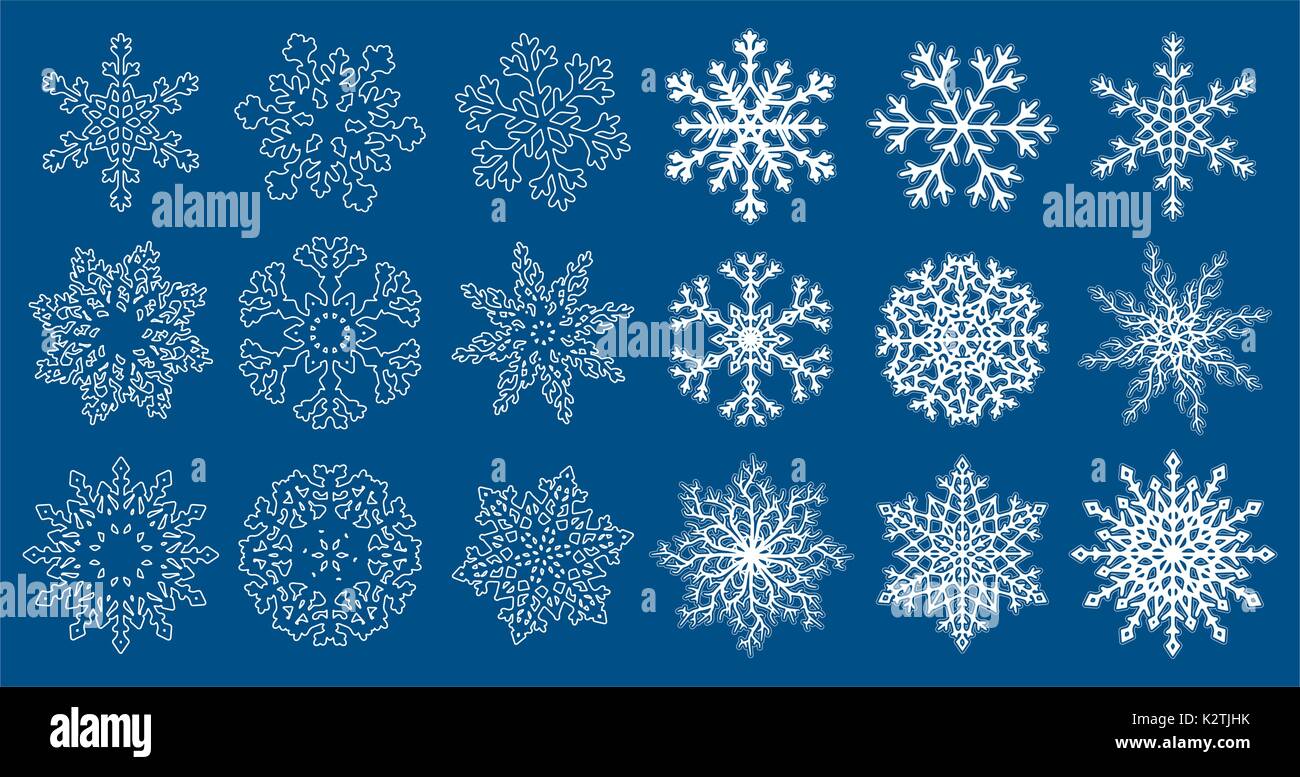 Enorme insieme di fiocchi di neve blu Illustrazione Vettoriale